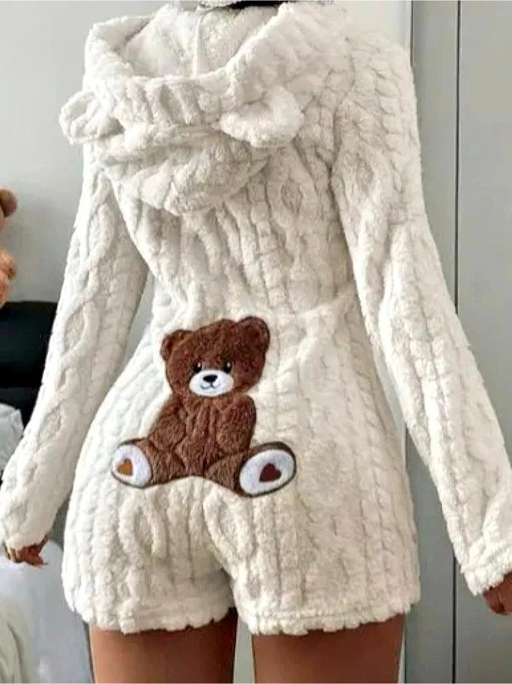 Cream Teddy Bear Lounge Romper New